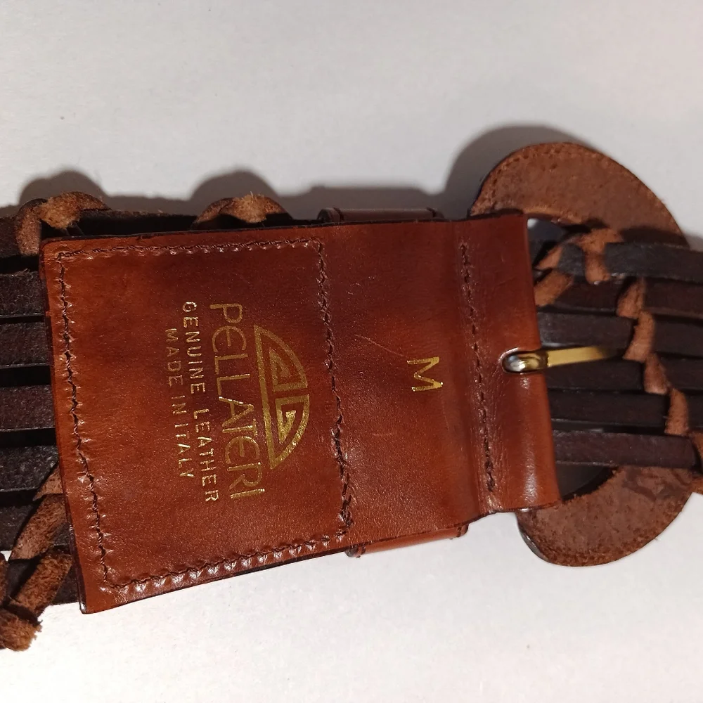 Pelletterie wide braided cognac leather belt made in italy vintage Size M